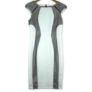 JAX Women Bodycon White Black Dress Slimming Size 4 Zipper Decorative Mesh